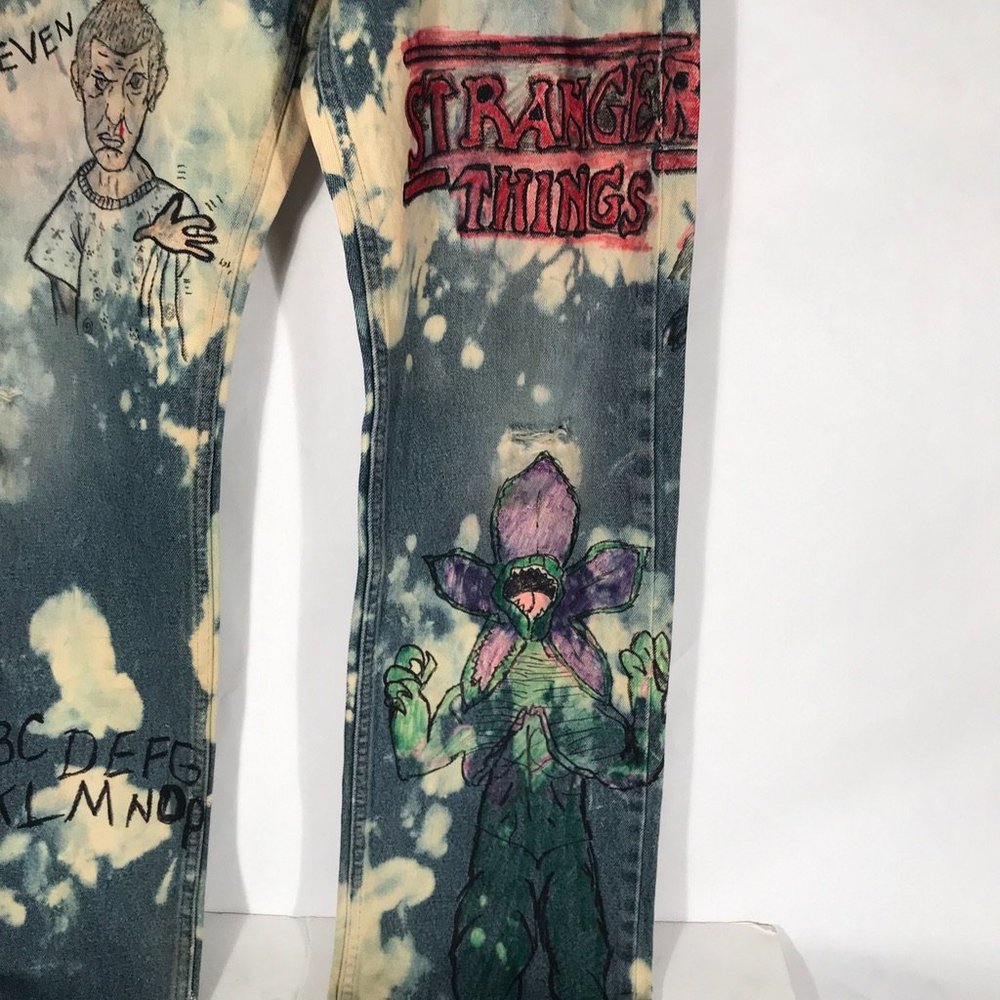 Stranger Things Hand Painted Jeans Tie Dyed 34x34 - Picture 14 of 15